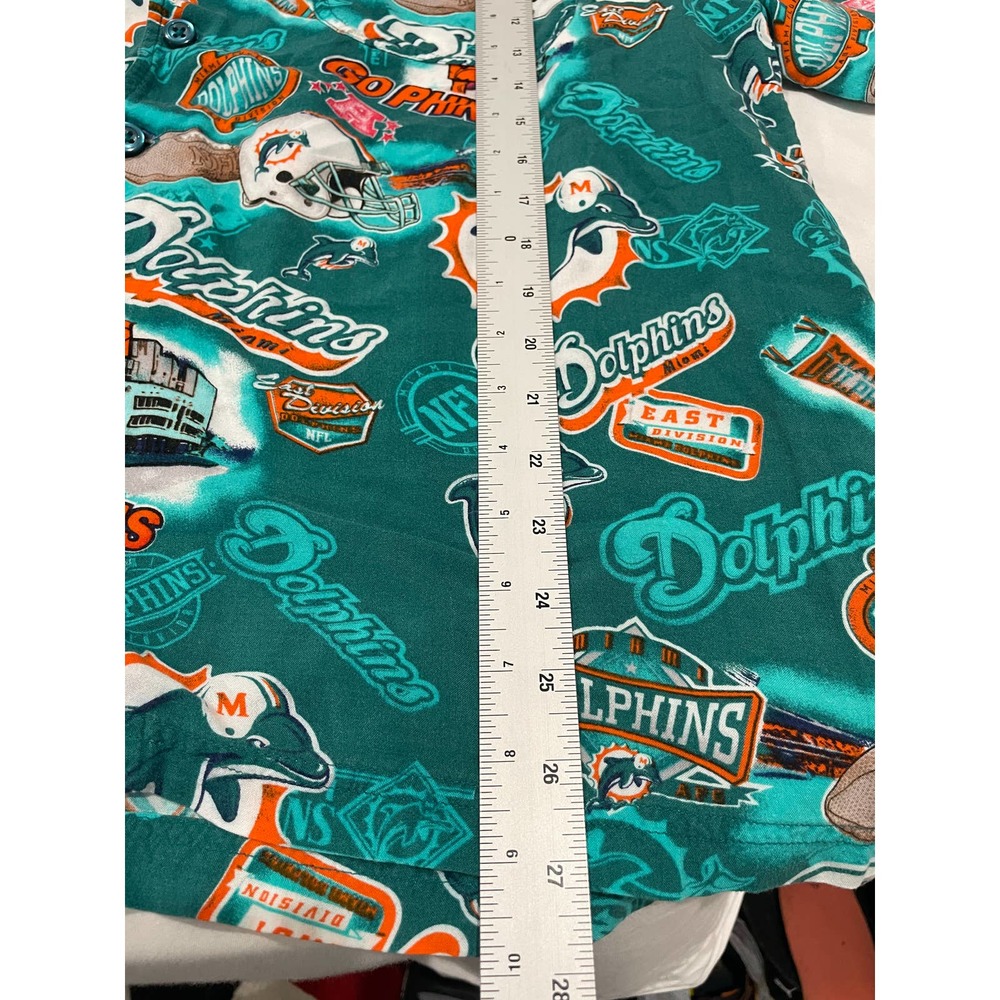 NFL Miami Dolphins Printed Button Polo Top Green T-shirt Size L